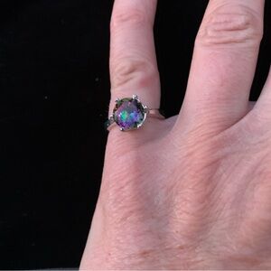 Silver Tone Ring with Iridescent Stone